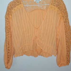 American Eagle Outfitters Orange Lace Sleeve Blouse